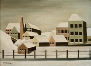 Paisaje de fábrica en la nieve